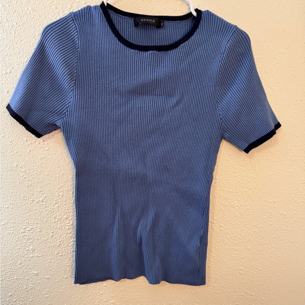 Blue Ribbed Women's Top